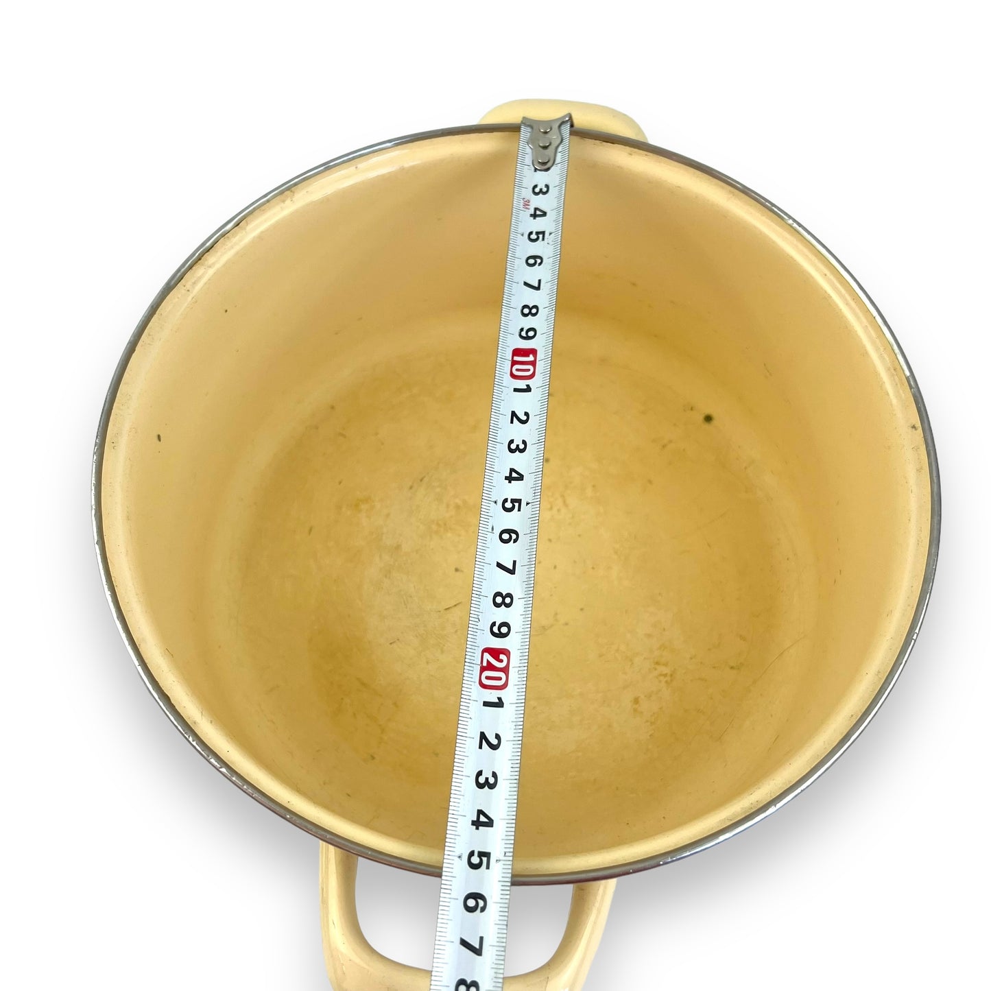 Orange and brown stripe cream coloured enamel cooking pot large