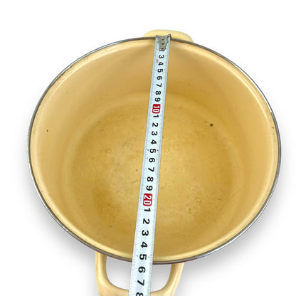 Orange and brown stripe cream coloured enamel cooking pot large