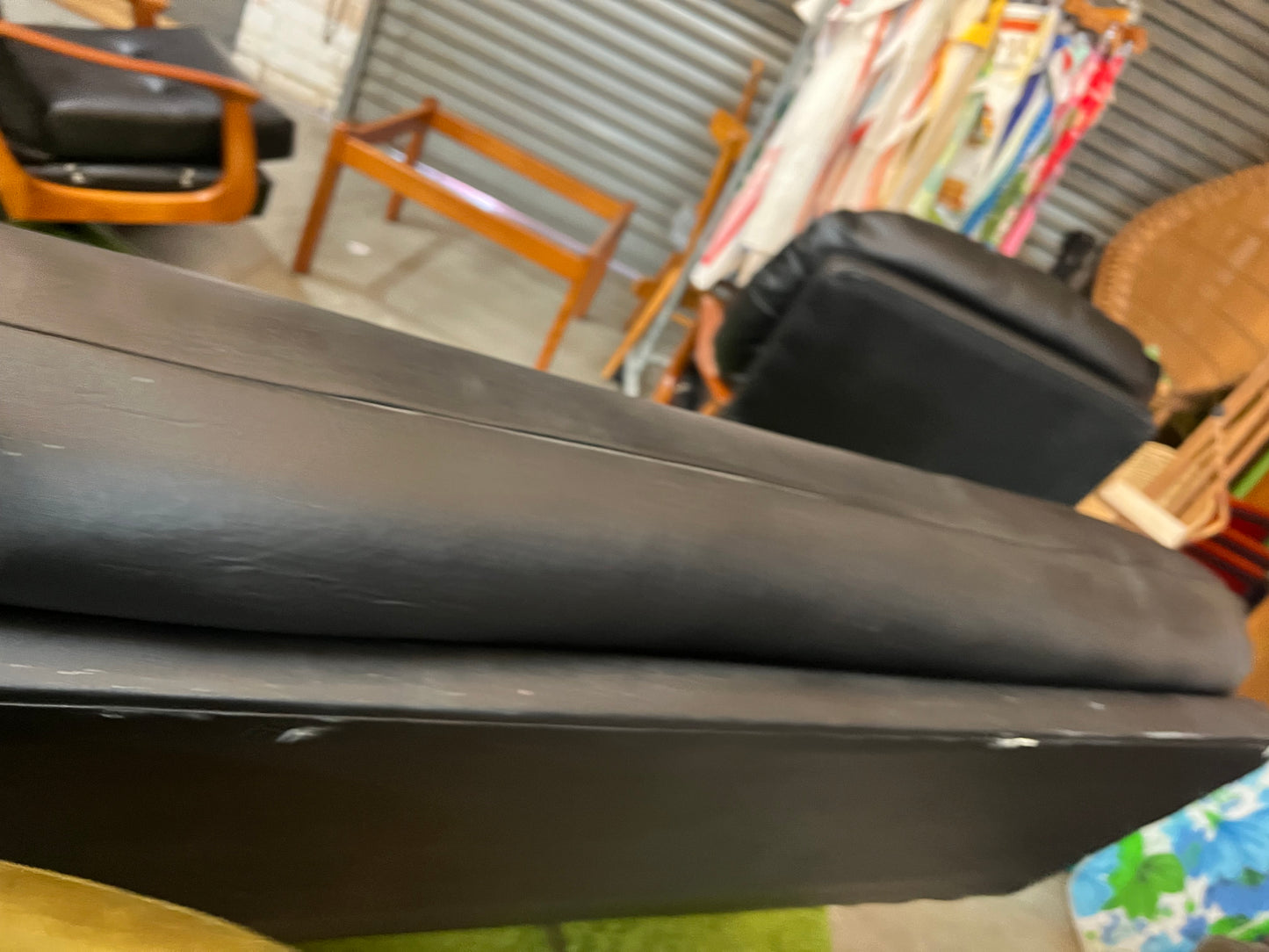 Black Vinyl 3-Seater Lounge with Timber Arms