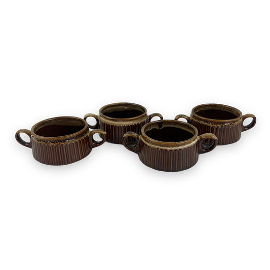 Brown Ceramic Twin Handle Ramekin Set of 4