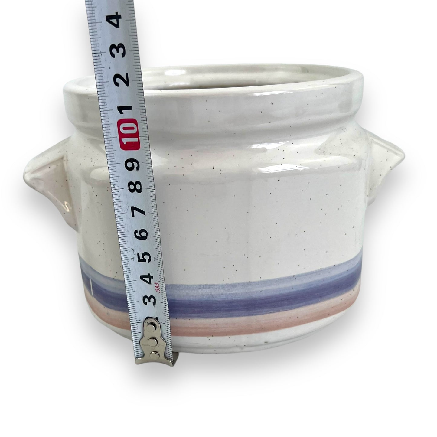 White blue & pink ceramic storage jar