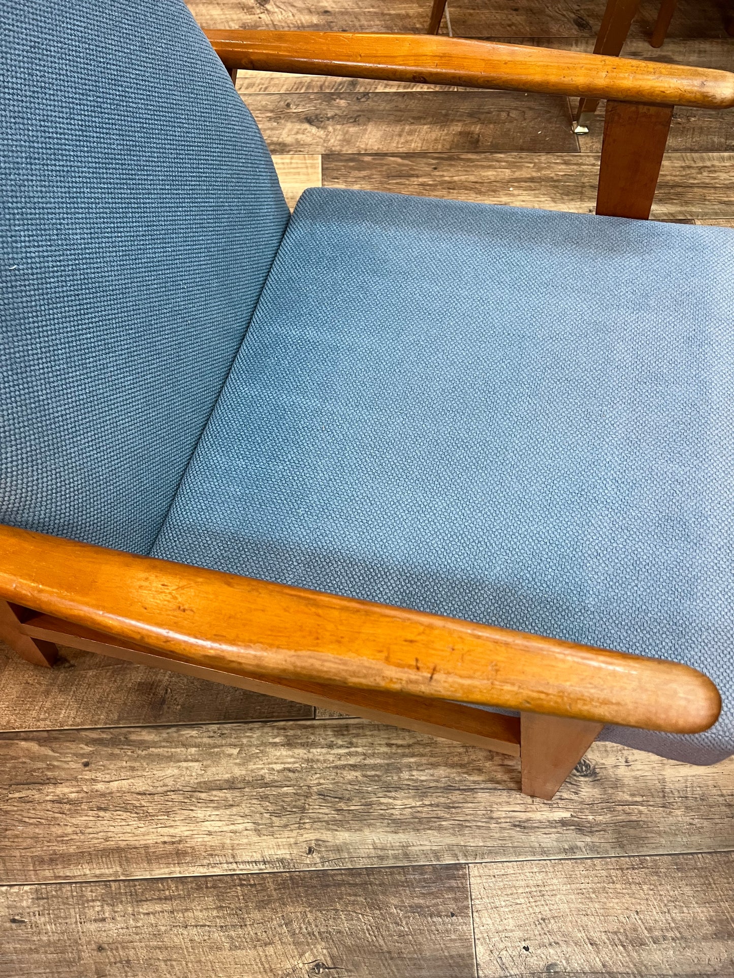 #2 Mid-Century Push-Back Reclining Armchair with Blue Upholstery