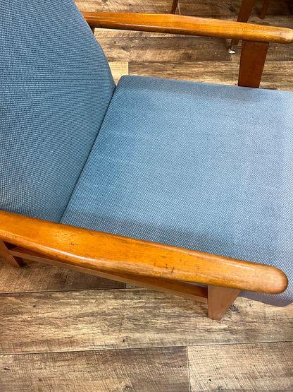 #2 Mid-Century Push-Back Reclining Armchair with Blue Upholstery