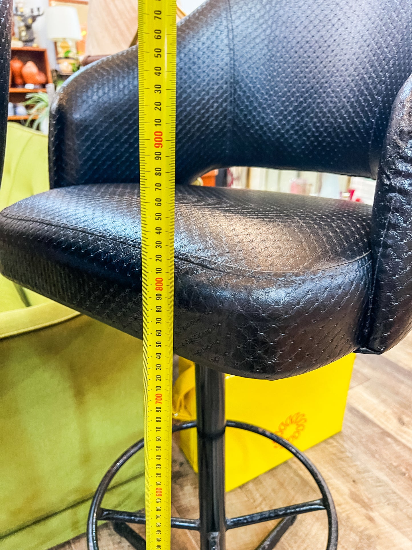 Pair of Black Vinyl Bar Stools with Footrest Base