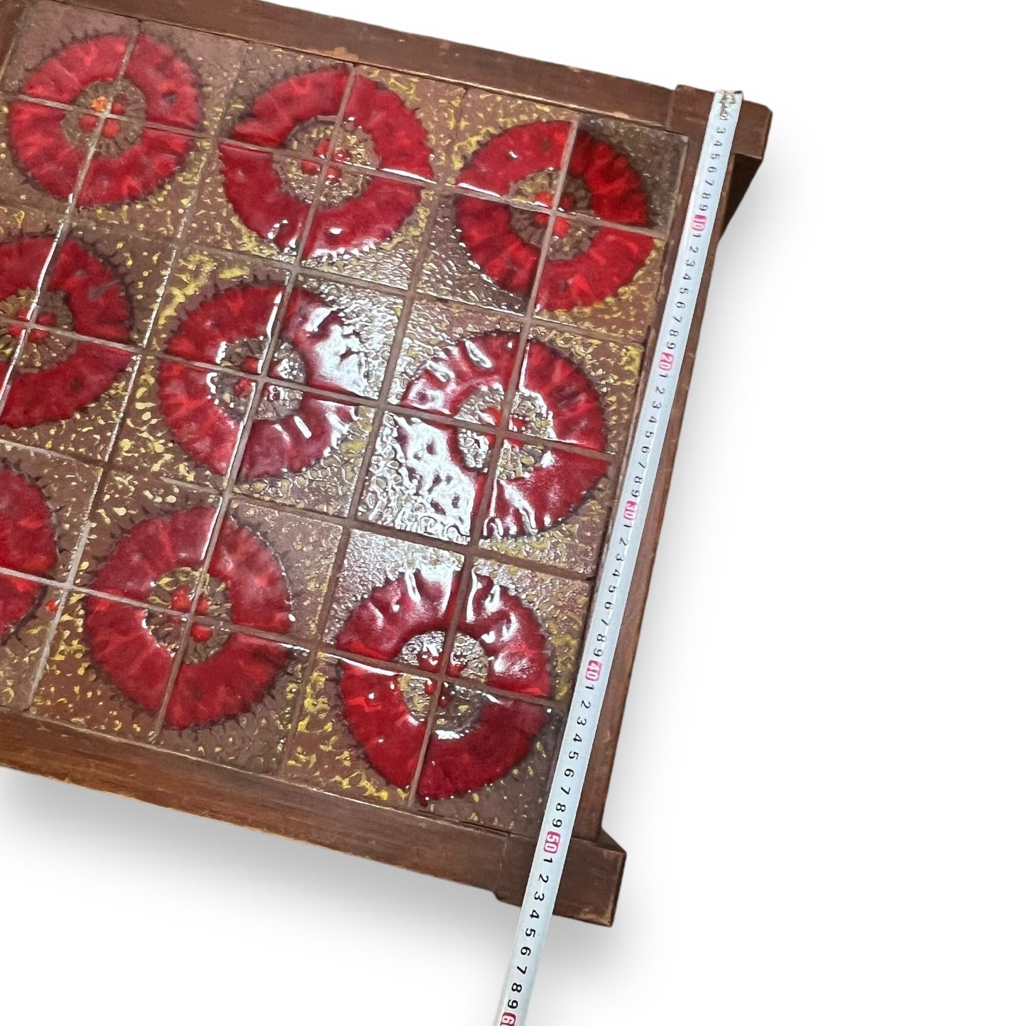 Red Circle Pattern Tile Side Table