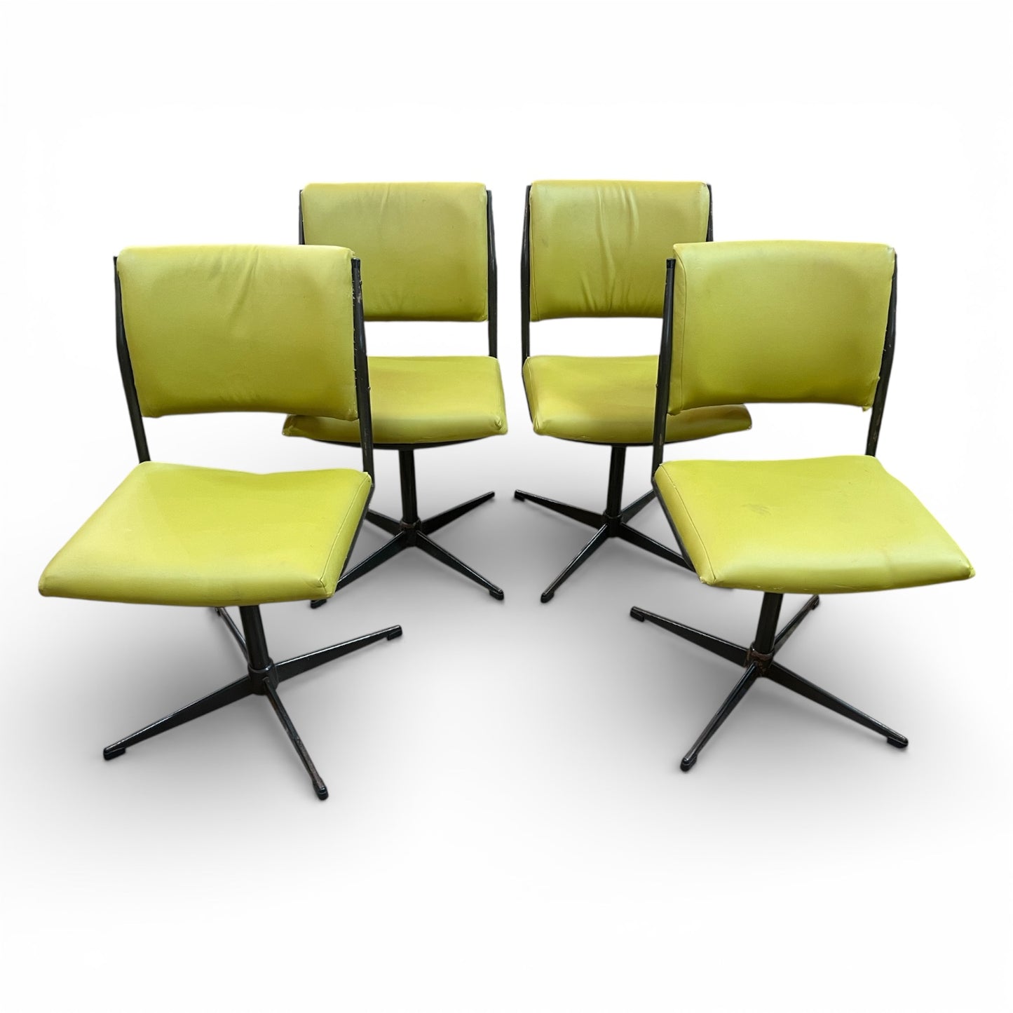 Set of 4 Vintage Lime Green Swivel Dining Chairs on Steel Base