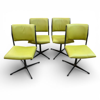Set of 4 Vintage Lime Green Swivel Dining Chairs on Steel Base