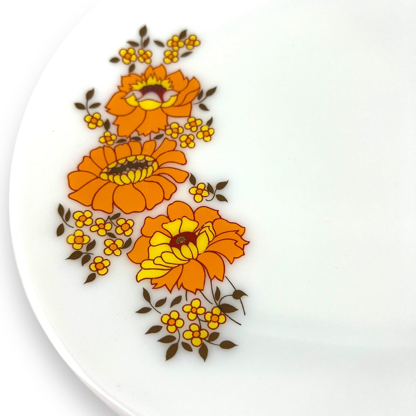 Orange Flower White Milk Glass Oval Plate