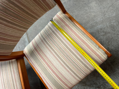 Mid-Century Timber Dining Chairs with Pastel Striped Upholstery – Set of 5