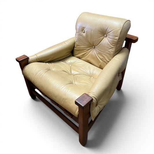 Fentoro Mid-Century Armchair with Strap Suspension & Deerhide Upholstery