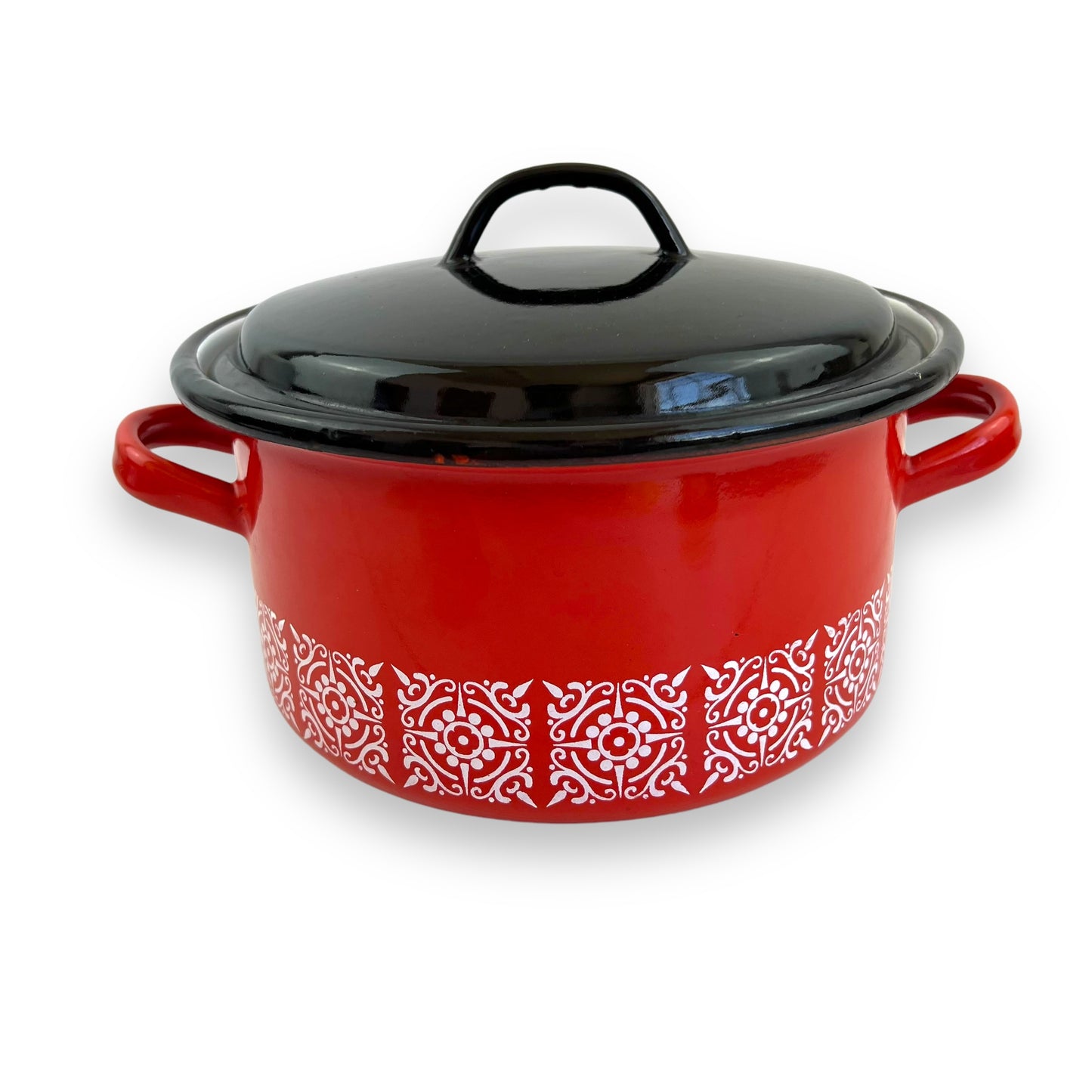 Enamel Double Handle Cooking Pot red, black and white