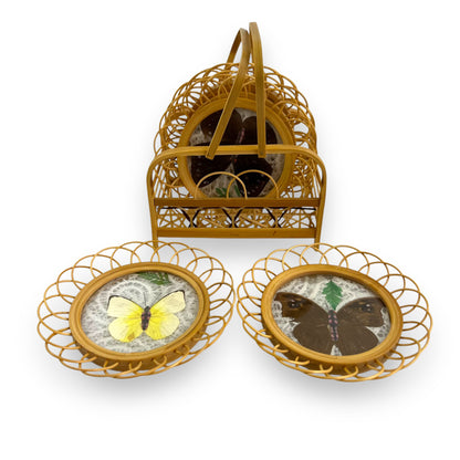 Cane Butterfly Coaster Set of 6 with carry case