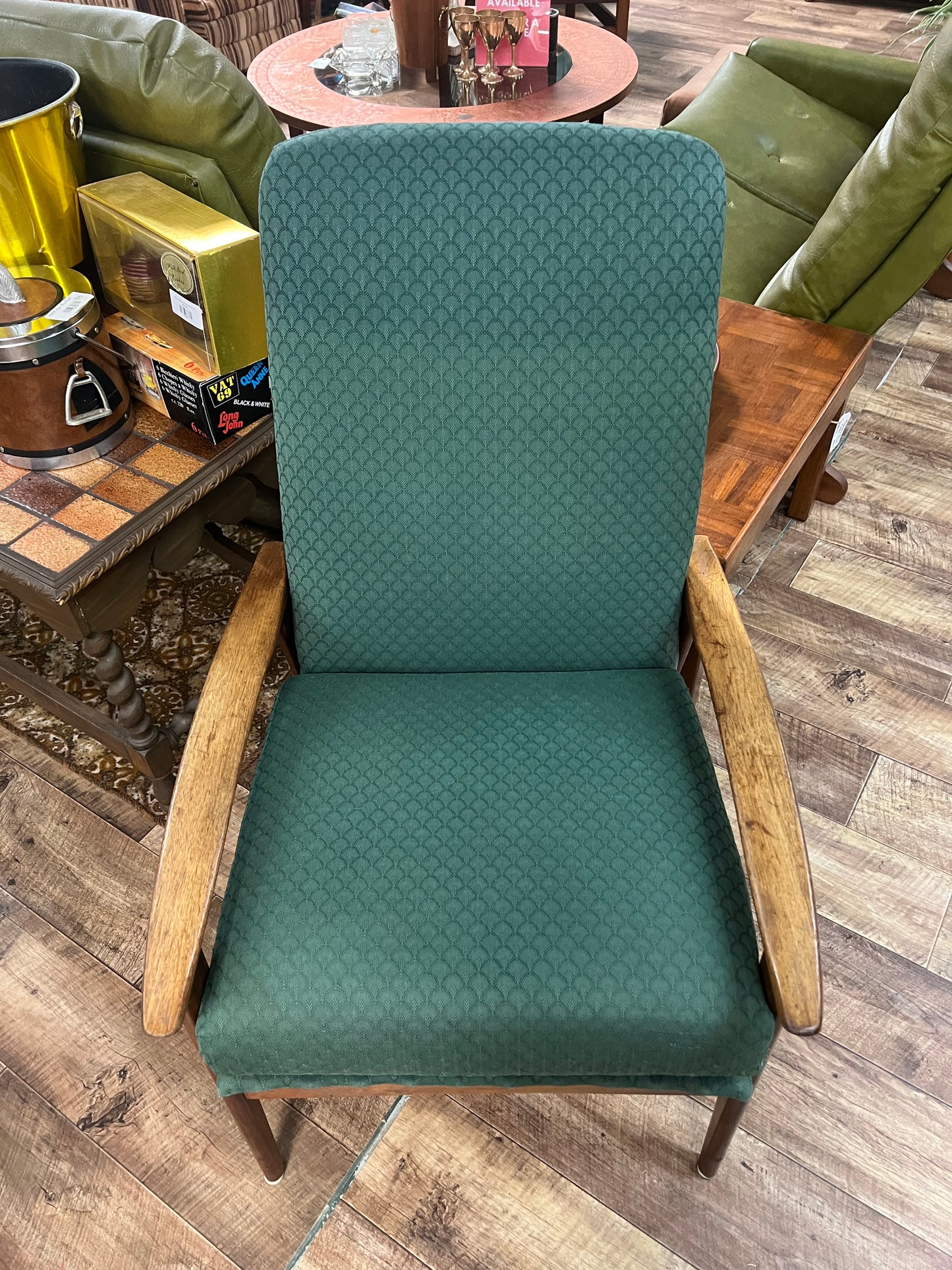 Fler Mid-Century High Back Armchair – Green Upholstery