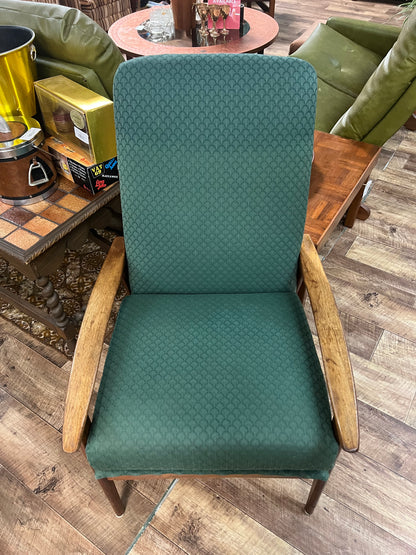 Fler Mid-Century High Back Armchair – Green Upholstery