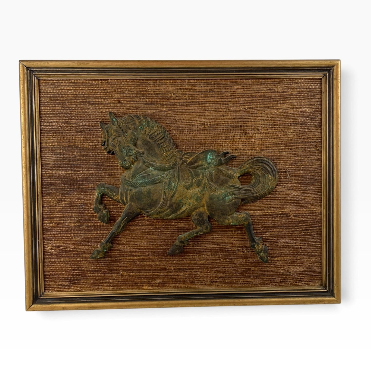 Brass Horse Wall Art on Woven Backing