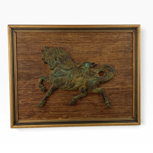 Brass Horse Wall Art on Woven Backing