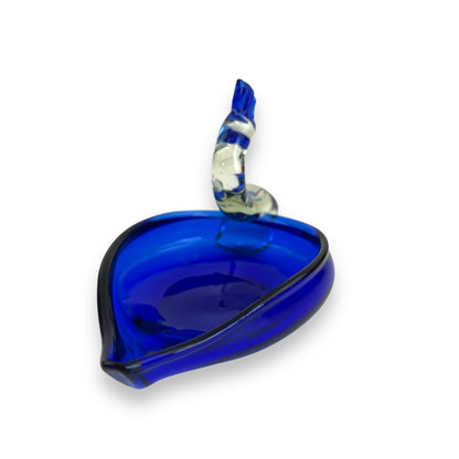 Hand Blown Vintage Blue Glass Art Peacock Swan Bird Trinket Bowl Dish Ashtray