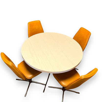 Mustard Swivel Dining Chairs and Round white top Table – 5-Piece Retro Set