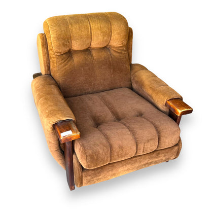 Brown Lounge Chair with Wooden Armrests