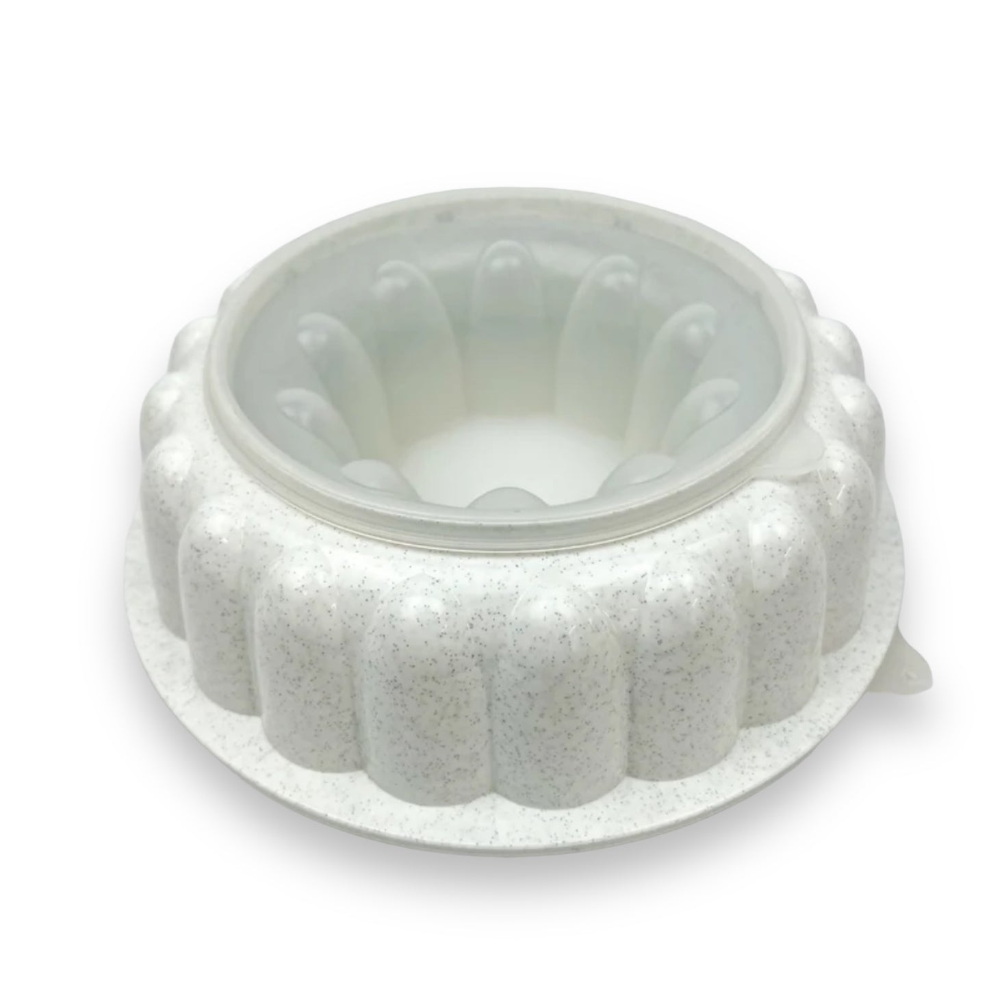 Tupperware white with black speckles plastic jelly mould