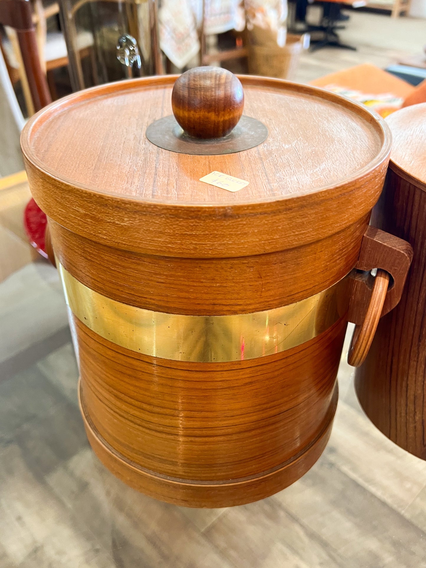 Timber & Brass Mid Century Ice Bucket with Ring Handles