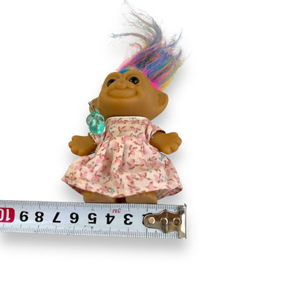 Troll Doll pink flower dress rainbow hair