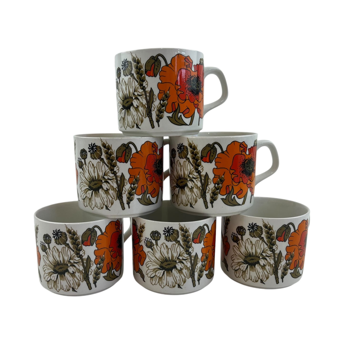 J & G Meakin Studio England “Poppy” Set of 6 Teacups