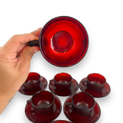 Arcoroc Sierra Ruby Red Cup and Saucer set of 6