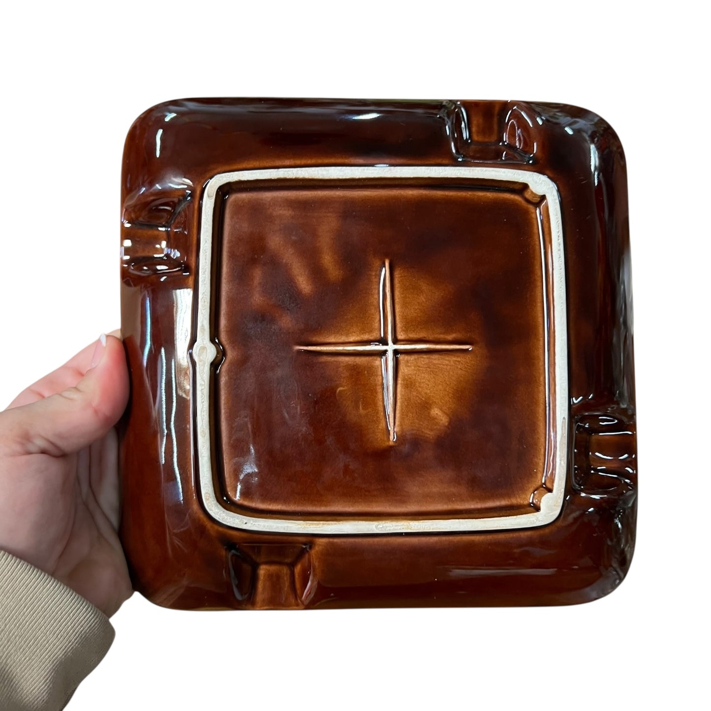 Ceramic Ashtray – Brown with Fire-Glaze Centre