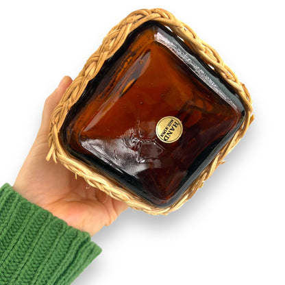 Amber glass decanter bottle with cane base and cork stopper