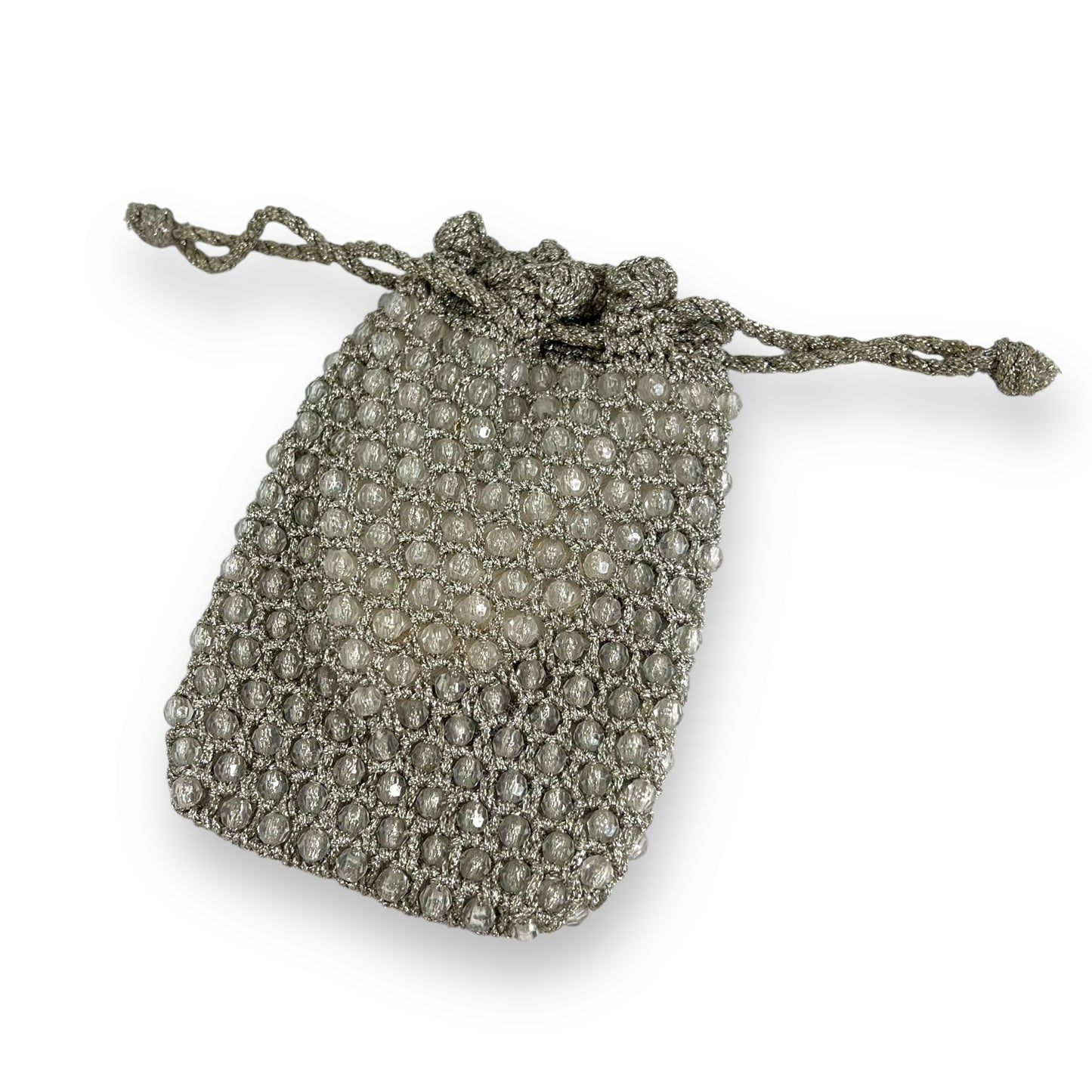 Silver Beaded Knitted evening Bag
