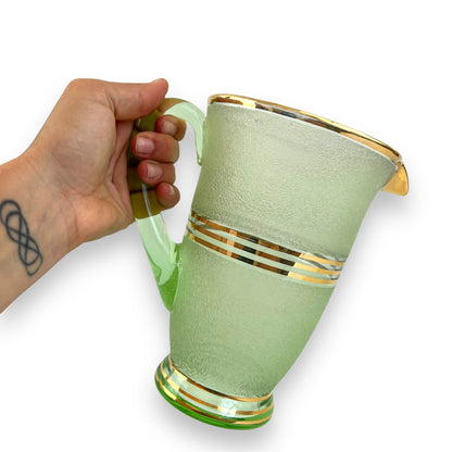Frosted green glass jug and glass set
