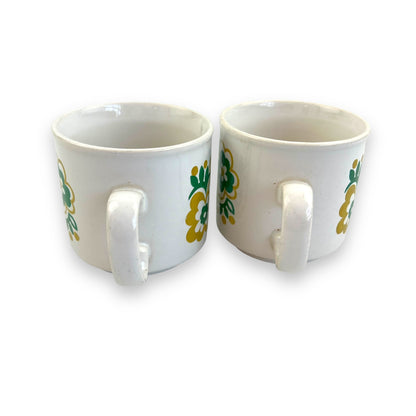 Staffordshire Potteries Mustard and Green Flower Teacup set of 2