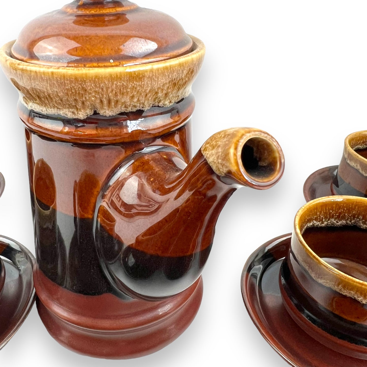 Brown Ceramic Tea Set: Teapot, 6 cups & 6 saucers