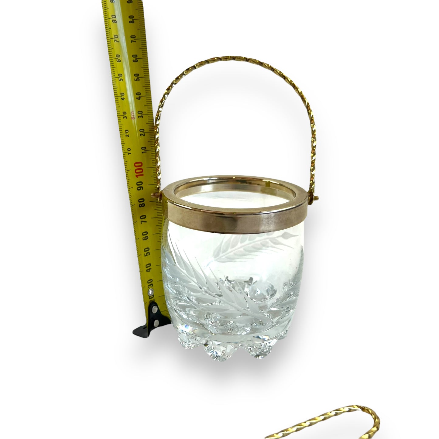 Ice Bucket with Gold Handle & Tongs – Etched Glass Barware