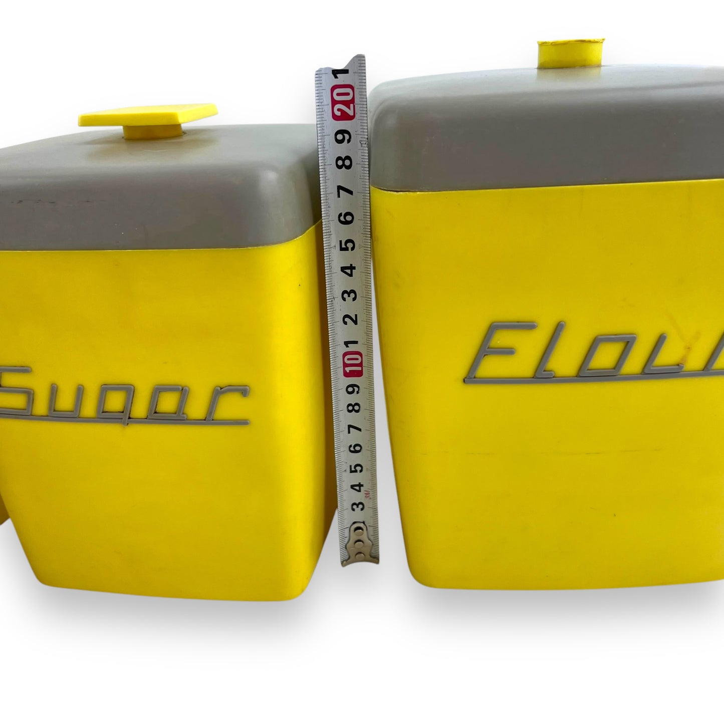 Yellow & Grey 1950s Plastic Nallyware Canister Set of 5 - Coffee, Tea, Rice, Sugar, Flour - Retro Kitchen Storage