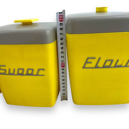 Yellow & Grey 1950s Plastic Nallyware Canister Set of 5 - Coffee, Tea, Rice, Sugar, Flour - Retro Kitchen Storage