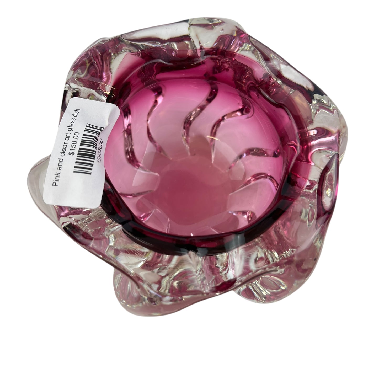 Pink and clear art glass dish