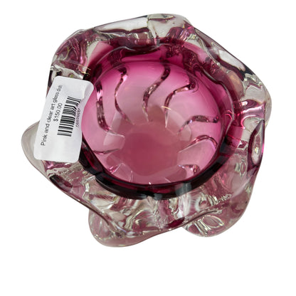 Pink and clear art glass dish