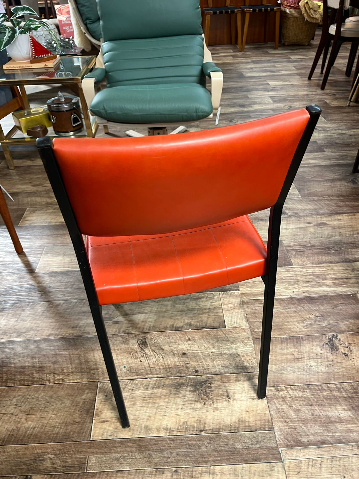 Orange Vinyl Dining Chair – Black Metal Frame