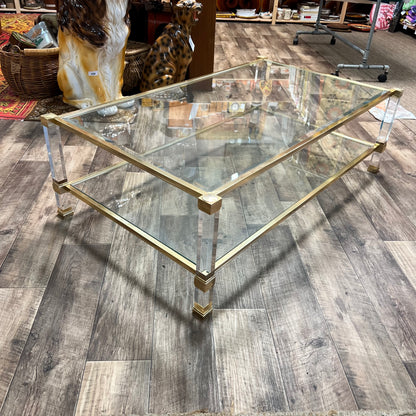 Pierre Vandel Paris Lucite & Brass Two-Tier Coffee Table