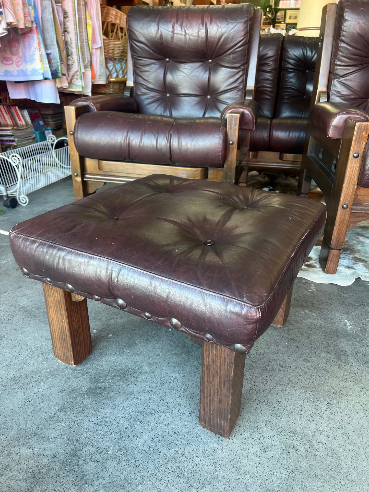 Davis Furniture Leather Footstool – Solid Timber Base