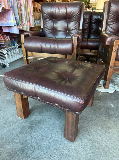 Davis Furniture Leather Footstool – Solid Timber Base