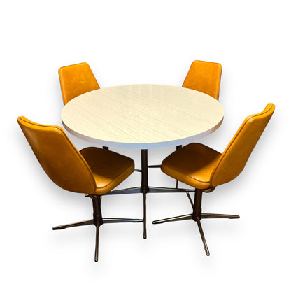 Mustard Swivel Dining Chairs and Round white top Table – 5-Piece Retro Set