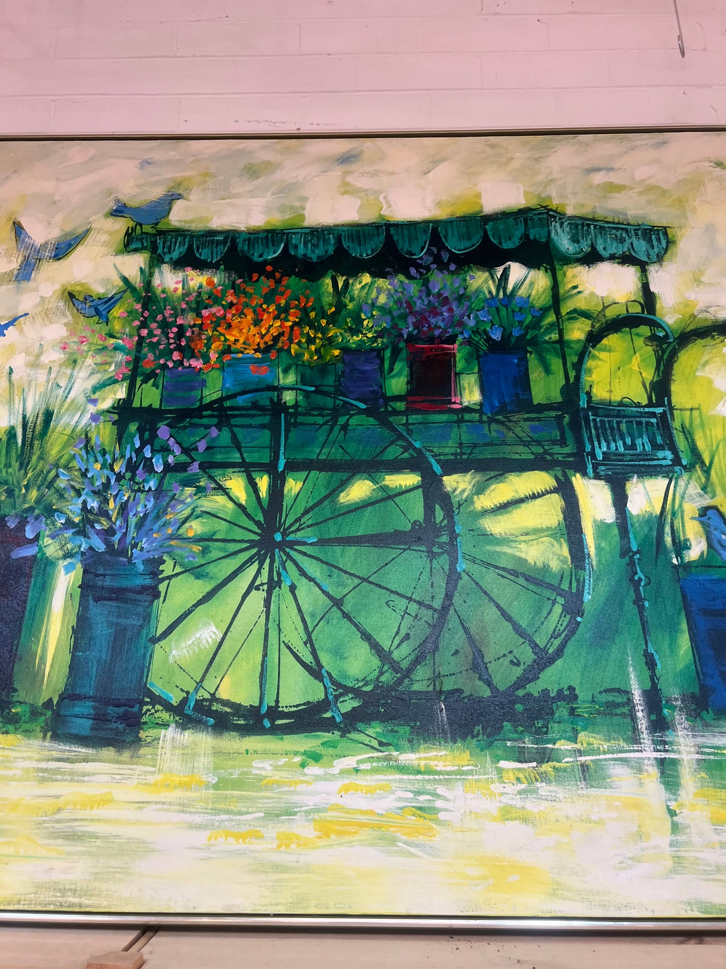 Large Lee Reynolds “Flower Cart” Framed Oil Painting