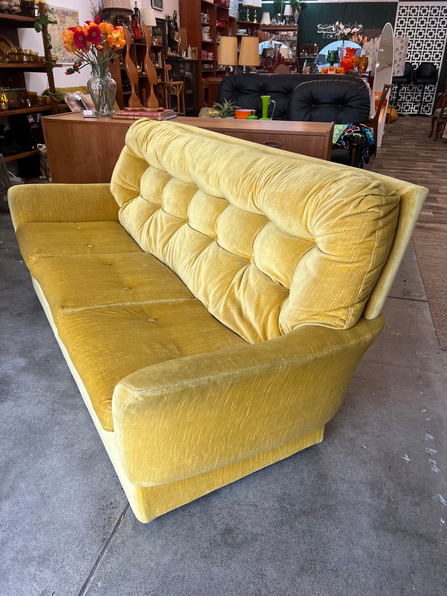 Fler Yellow Velvet Three-Seater Lounge