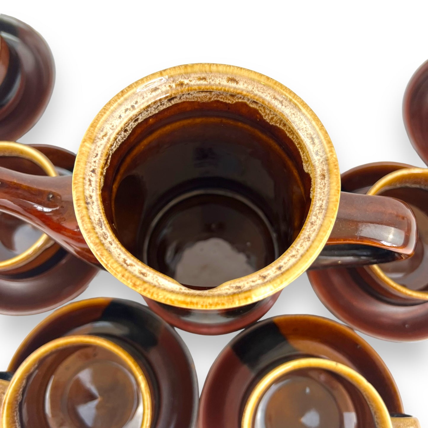 Brown Ceramic Tea Set: Teapot, 6 cups & 6 saucers