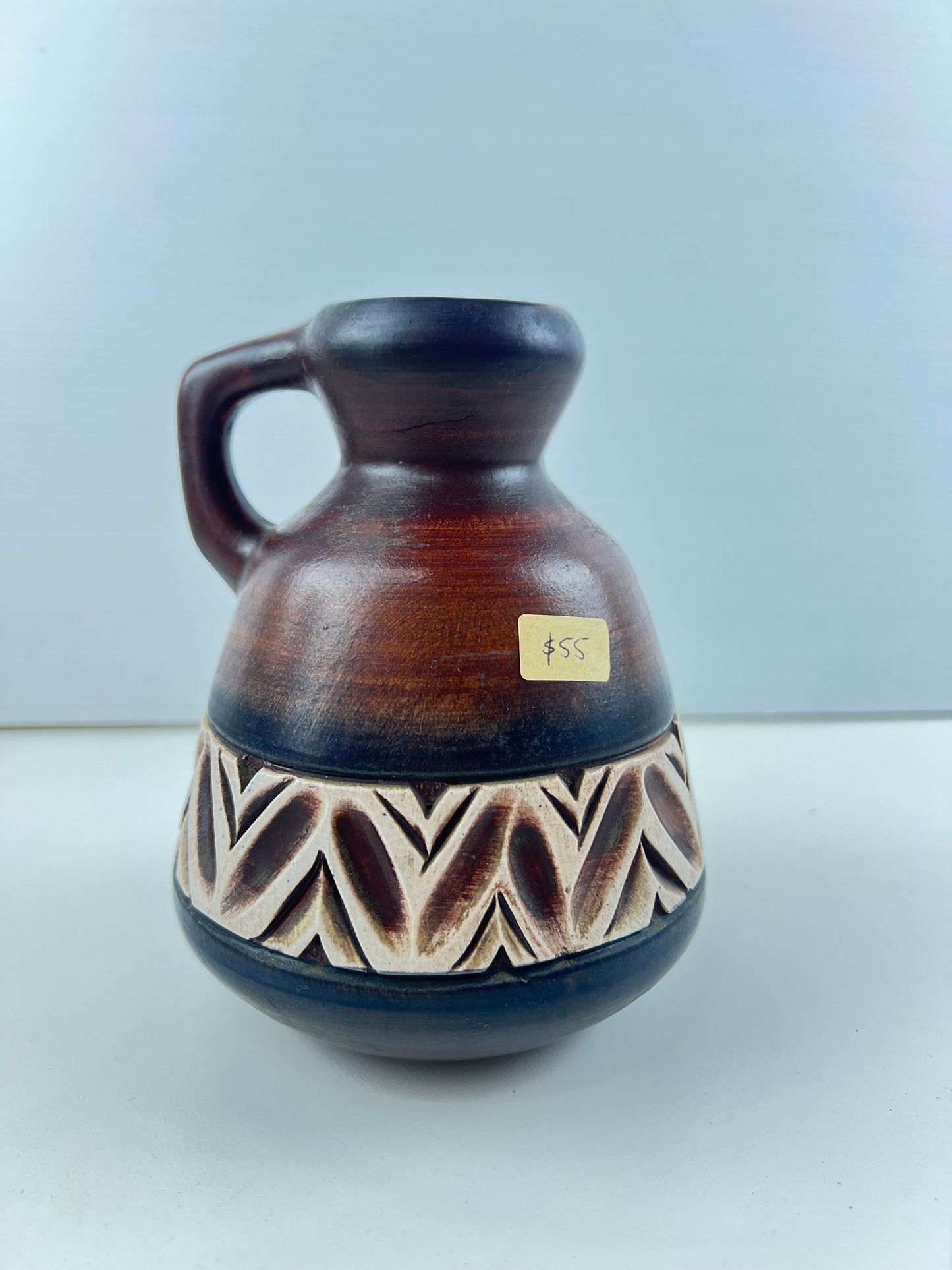 Beit Hayotser Israel Pottery Vase – Brown & Cream Handled Vase