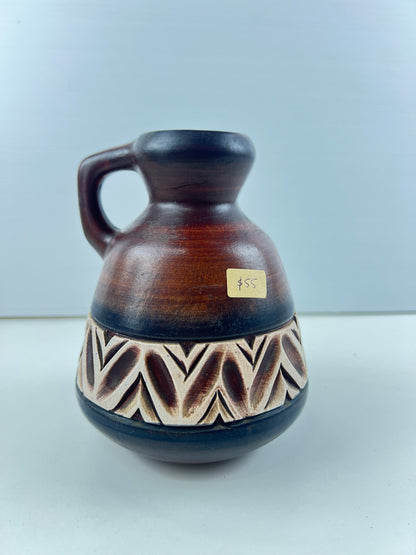 Beit Hayotser Israel Pottery Vase – Brown & Cream Handled Vase