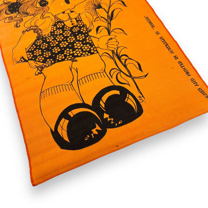 “Tohhar” Orange Fabric Wall Hanging of Girl with flowers - Printed in Australia
